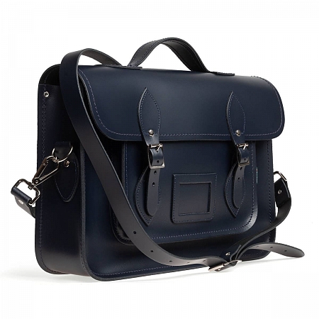 Zatchels Classic Satchel Navy Handle 14.5-inch